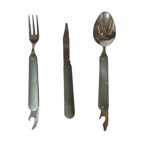 Набор туристический Traveler 3в1 (ложка, вилка, нож) - 8003 - Металический - Серый