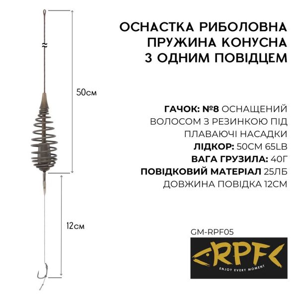 Оснащений Монтаж Пружина Конусна з одним гачком №8 оснащеним волосом gm-rpf05