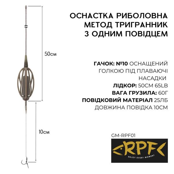 Оснащений Монтаж RPF Метод-тригранник з одним гачком №10 оснащеним голкою gm-rpf01