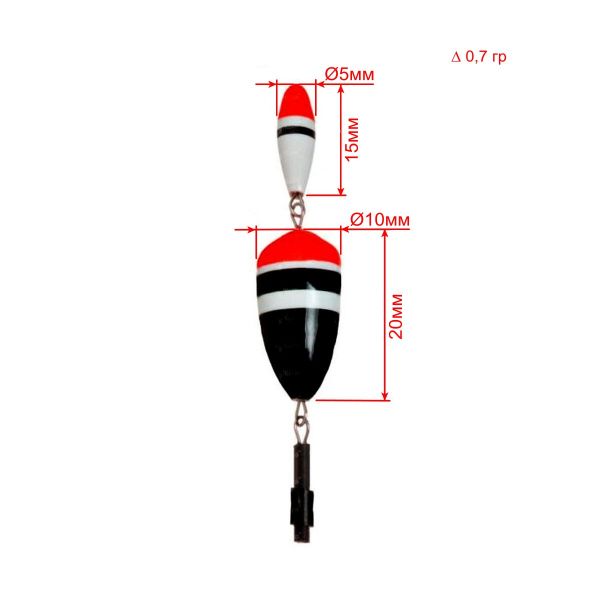 Поплавок для зимней рыбалки Fishing Roi (M02) - 0,7 г - 15xØ5 мм + 20хØ10 мм