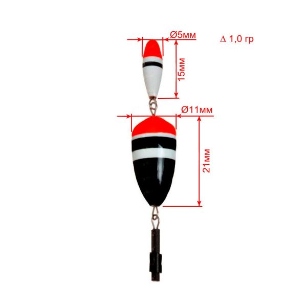 Поплавок для зимней рыбалки Fishing Roi (M02) - 1,0 г - 15xØ5 мм + 21хØ11 мм