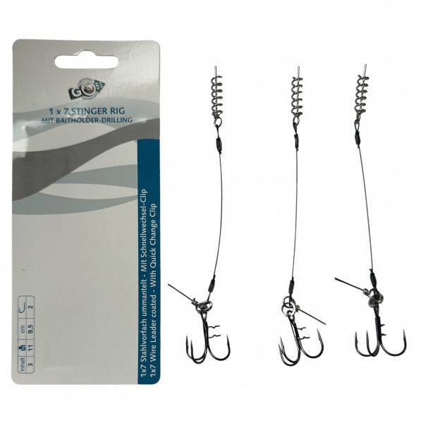 Повідець Goss для оснастки силікону Stinger Rig 1x7 - 9,5 см - Трійник №2 - 11 кг - 3 шт/уп