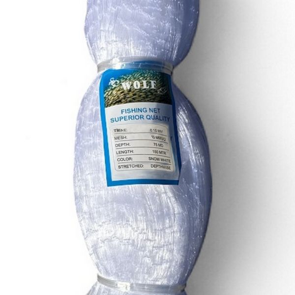 Сетєполотно Wolf - Рибальська лялька - Жилка Ø0,15 мм - Білий ультрафіолет - Висота 75 вічок - 150 м