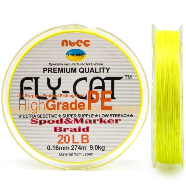 Шнур NTEC Fly Cat - Fluro Yellow - 274 метра