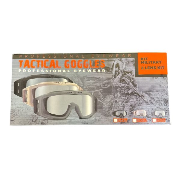 Тактические очки-маска Goliath - 3 сменных линзы Clear+Grey+Yellow - Desert Storm - Оправа бежевая