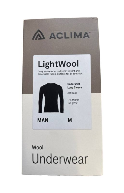 Термокофта мужская Aclima LightWool Undershirt Long Sleeve Man Jet Black - 100% шерсть мериноса - Чёрный