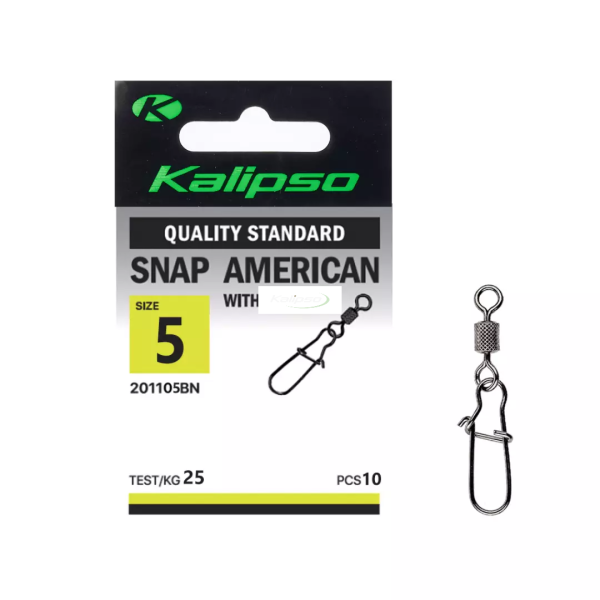 Застежка с вертлюгом Kalipso Snap American with swivel 2011 - 05BN - №5 - Чёрный никель - 25 кг - Сталь - 10 шт/уп