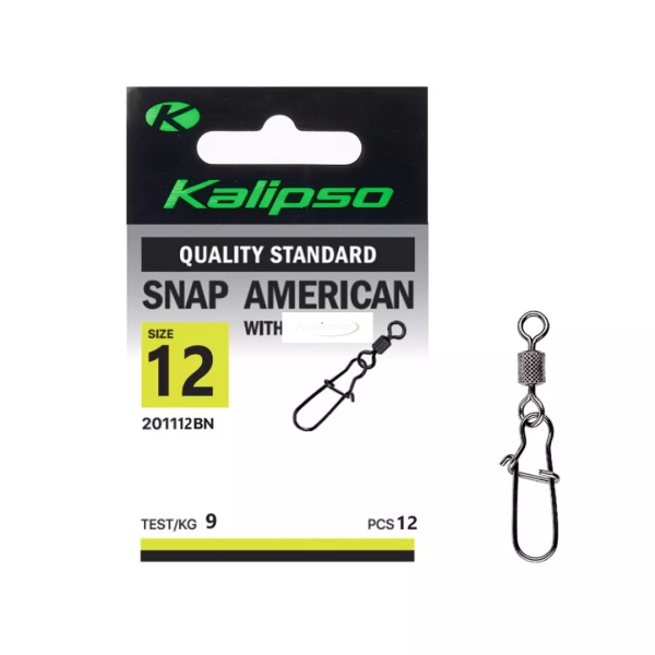 Застежка с вертлюгом Kalipso Snap American with swivel 2011 - 12BN - №12 - Чёрный никель - 9 кг - Сталь - 12 шт/уп