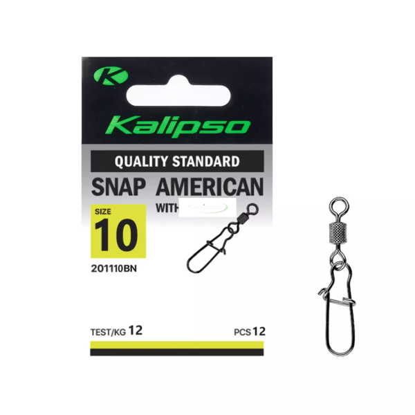 Застежка с вертлюгом Kalipso Snap American with swivel 2011 - 10BN - №10 - Чёрный никель - 12 кг - Сталь - 12 шт/уп